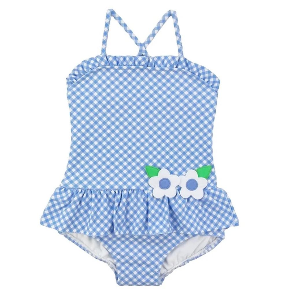 Florence Eiseman Sea Breeze Gingham Swimsuit with Flowers Size 4